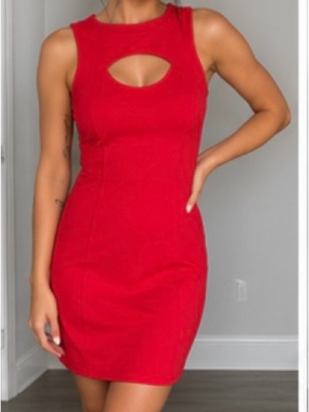 Guess Red Sleeveless Mini Dress with Front Cutout